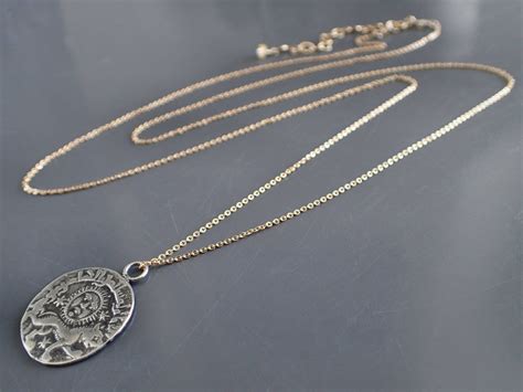 Long Mixed Metal Coin Necklace Sterling Silver Round Etsy