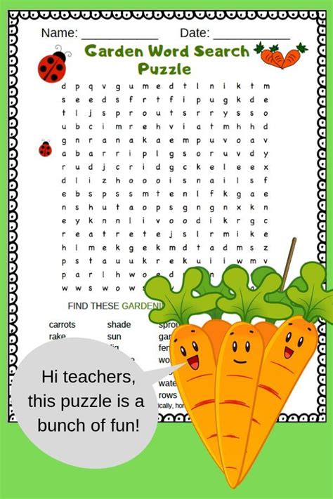 Garden Word Search Puzzle For Early Finishers Grades 2 4