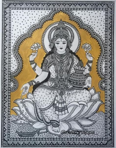 Lakshmi Art Print Hindu Goddess Art In 2020 Kalamkari Painting