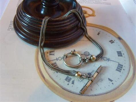 Pocket Watch Chain Antique 1890s Victorian Silver Nickel Fancy Albert