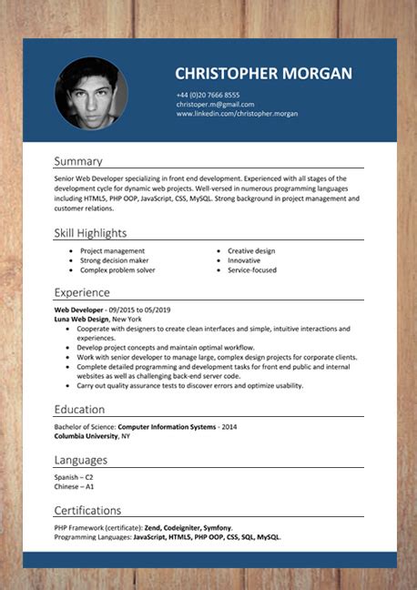 This cv template in microsoft word uses the open sans font and microsoft word's columns feature to create two neat columns which extend over a second page. CV Resume Templates Examples Doc Word download | Resume template examples, Cv templates free ...