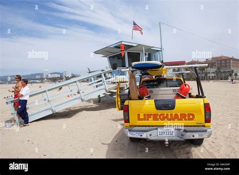 Lifeguard At Lifeguard Tower In Santa Monica Los Angeles California