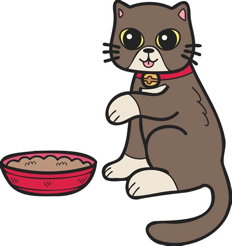 Hand Drawn Cat Eating Food Illustration In Doodle Style 17303178 Png