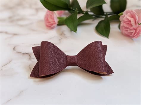 Burgundy Handmade Faux Leather Hair Bow Etsy In Leather Bows