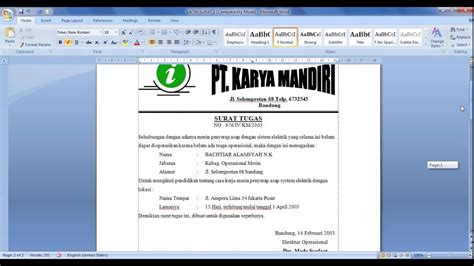 1 memohon tempat bagi program latihan industri pelajar politeknik ungku omar sesi disember. 3 26 Latihan 15 Surat 2 Pembelajaran Microsoft Office 2007 Lengkap - YouTube