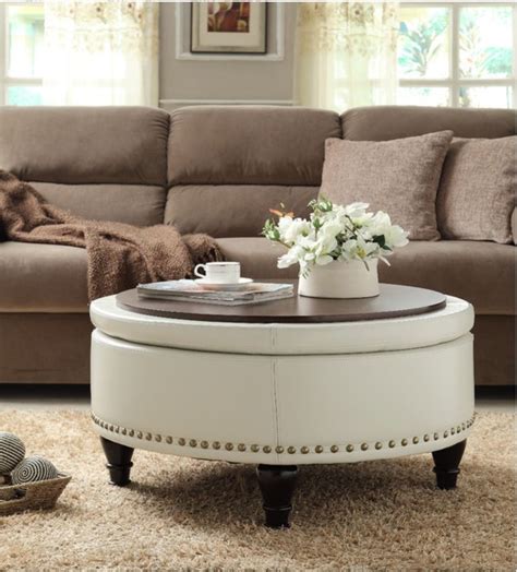 4.1 out of 5 stars with 14 ratings. Round Storage Ottoman Furniture Upholstered Tray Coffee ...