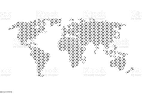 Grey World Map With Hexagons Vector Illustration Flat Design Stock