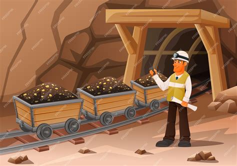 Free Vector Mining Miner Cartoon Composition With View Of Entrance