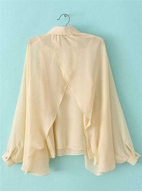 Apricot Lapel Long Sleeve Loose Chiffon Blouse Sheinsheinside