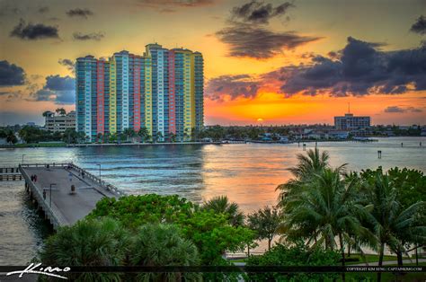 Riviera Beach Sunset Over Phil Foster Park From Blue Heron Bridge Hdr