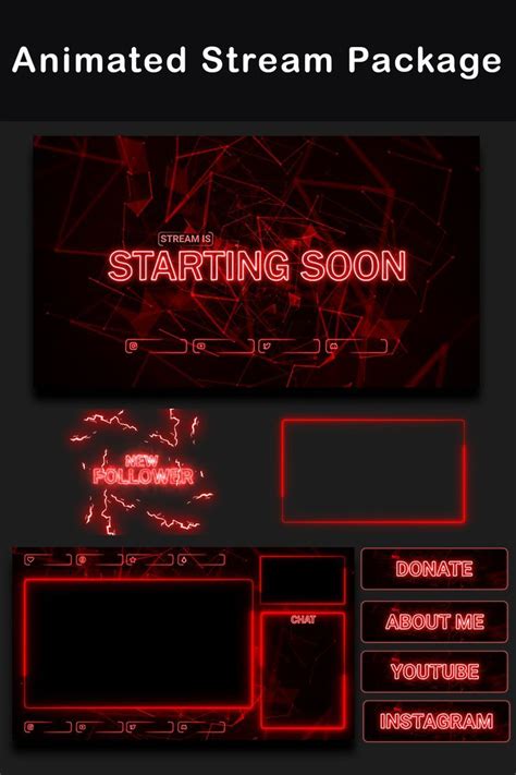 Animated Stream Package Red Twitch Overlay Animated Alerts