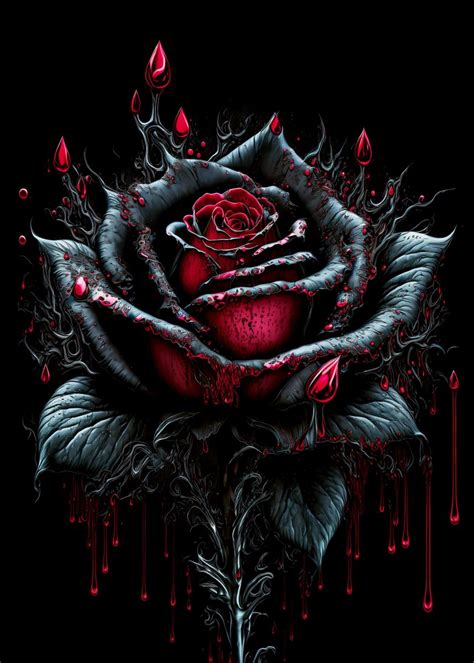 Blood Rose Poster Picture Metal Print Paint By Freak Creator