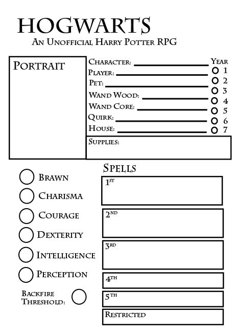 Harry Potter Rpg Character Sheet