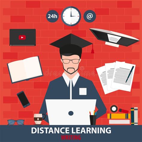 Distance Learning Online Education Writing Vector Illustration Stock