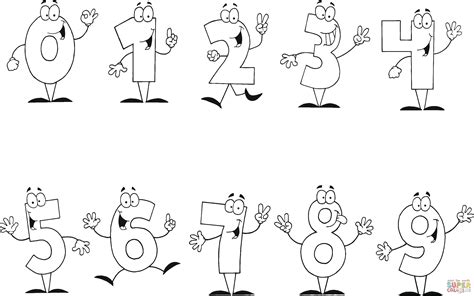 Desenho De Números De Desenho Animado Amigável Conjunto De 0 A 9 Para
