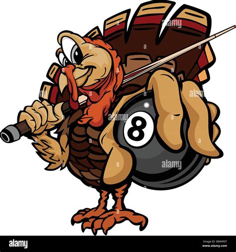 Billiards Eight Ball Thanksgiving Holiday Turkey Cartoon Vector Stock