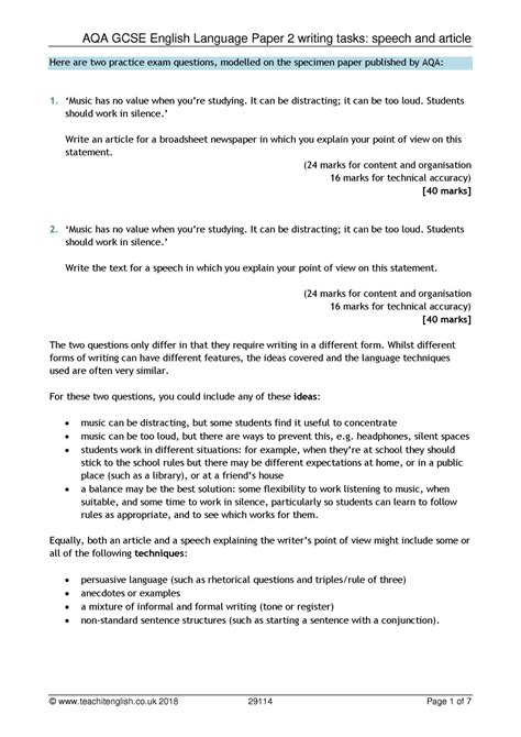Writer's viewpoints and perspectives this paper is worth 50% of your gcse english language grade. English Aqa Gcse Exemplar Answers Paper 2 Lang : How To ...