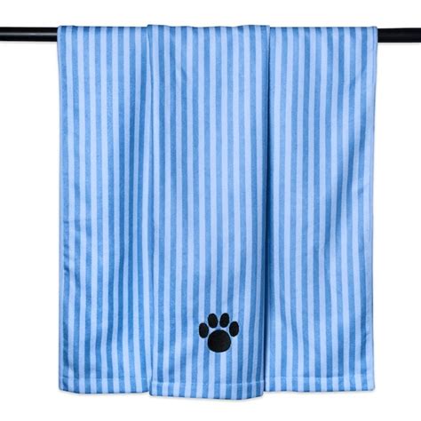 Dii Blue Stripe Embroidered Paw Pet Towel Large Size Durable