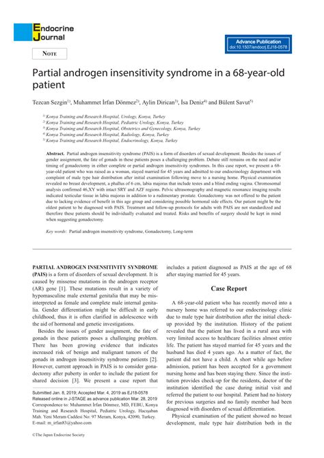 Pdf Partial Androgen Insensitivity Syndrome In A 68 Year Old Patient