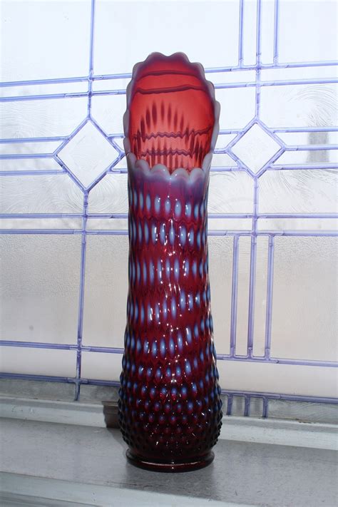 Large Vintage Fenton Plum Purple Vase Hobnail Swung Glass 15 3 4