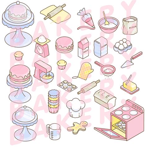 Baking Clipart Digital Drawing Bakery Poster Cute Instant Download