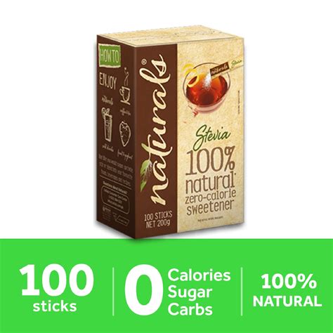 Naturals Stevia 1 Box X 100 Sticks 100 Natural Zero Calorie Sweetener