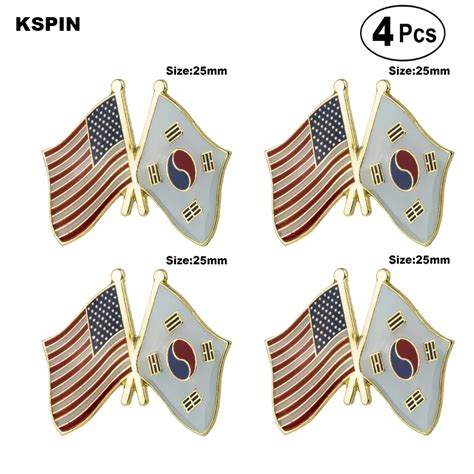 buttons and pins pack of 3 south korea and us crossed double flag lapel pins south korean and american