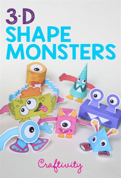 3 D Shapes Craft With Monsters Elementary Geometry Math Craftivity