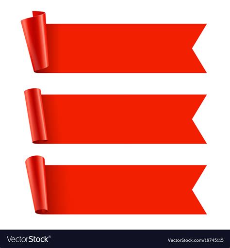 Ribbons Set Realistic Red Glossy Paper Ribbon Vector Image