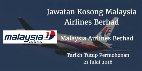 Job openings at malaysia airlines flights and airport jobs are also available. Malaysia Airlines Berhad Jawatan Kosong Malaysia Airlines ...