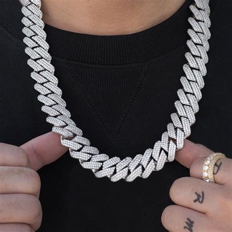Prong Cuban Link Chain 19mm In White Gold Drmd Jewelry