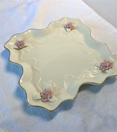 Vintage Cracker Barrel Tray Platter Glazed Porcelain Tea Set Pink Roses