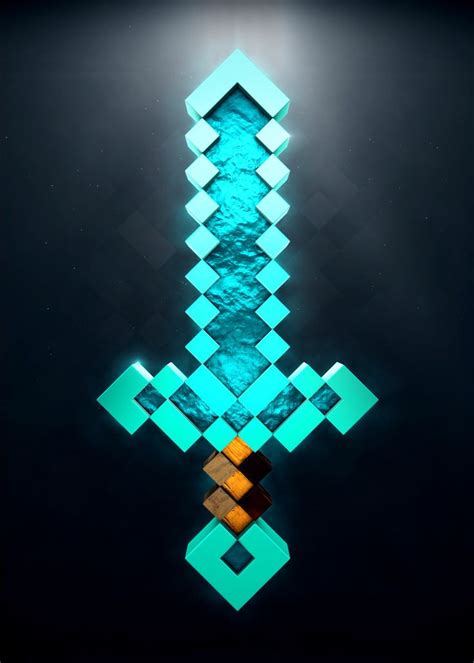 Diamond Sword 3d Gaming Poster Print Metal Posters