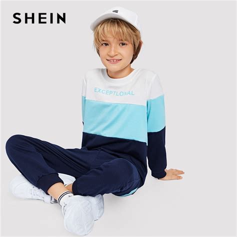 Shein Boys Cut And Sew Panel Sweatshirt With Carrot Pant Boys Clothing