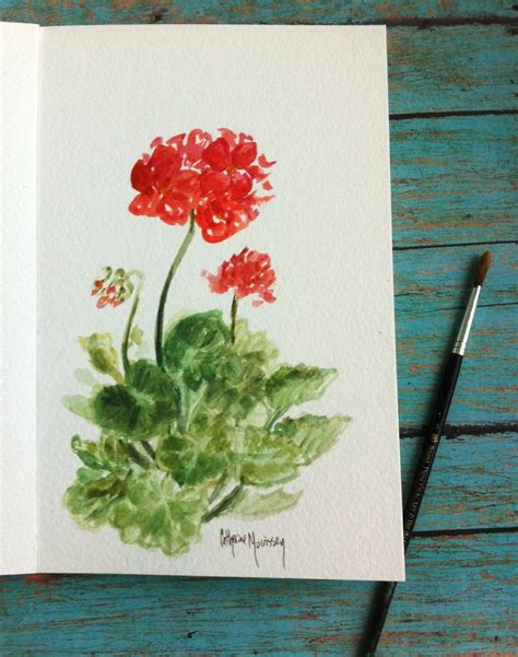 Geranium Plant Study In Watercolor Red Flowers By Cyanowl On Etsy