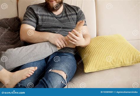 Young Man Massaging His Lover`s Feet Stock Image Image Of Happiness