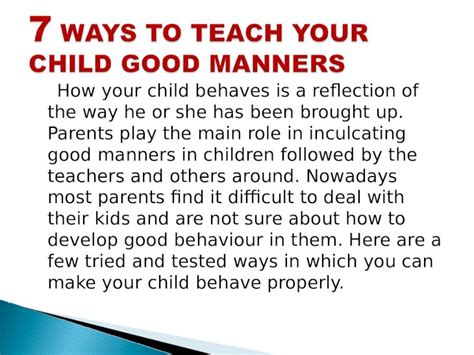 Ppt 7 Ways To Teach Your Child Good Manners Dokumentips