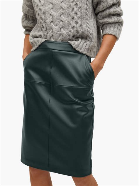Mango Faux Leather Pencil Knee Length Skirt Dark Green At John Lewis And Partners