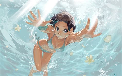 Hintergrundbilder Illustration Anime Mädchen Originalzeichen Unterwasser Bikini