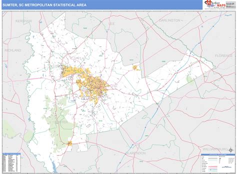 Sumter Sc Metro Area Wall Map Basic Style By Marketmaps