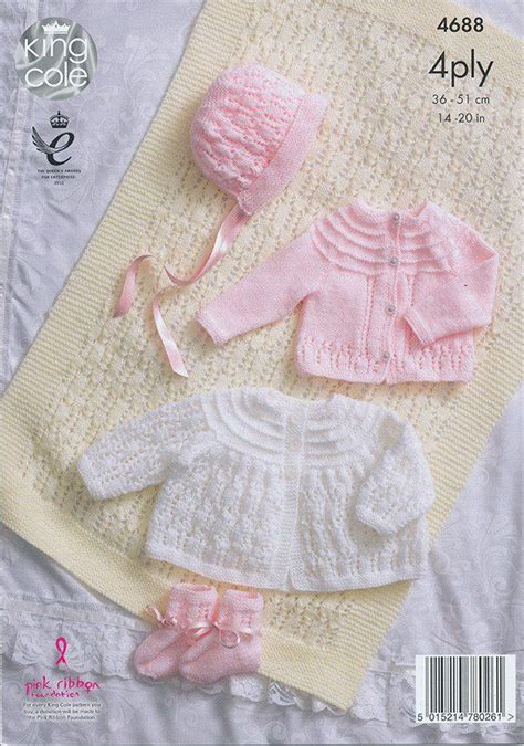 Matinee Coat Cardigan Bonnet Bootees And Blanket In King Cole 4 Ply