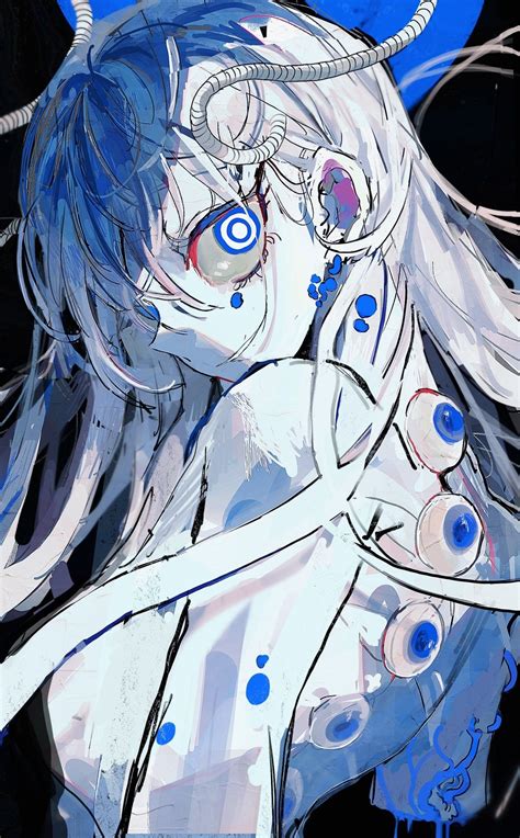 An Anime Character With Blue Eyes And White Hair