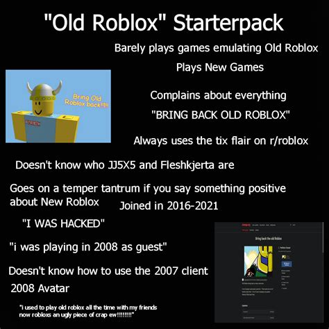 The Old Roblox User Starterpack Rstarterpacks Starter Packs