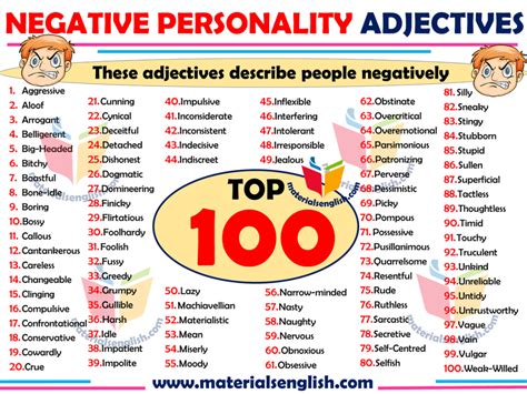 Negative Personality Adjectives Materials For Learning English