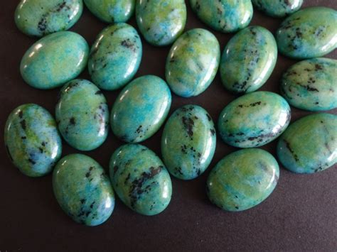 25x18mm Natural Chrysocolla Cabochon Dyed Blue And Black Swirls Oval