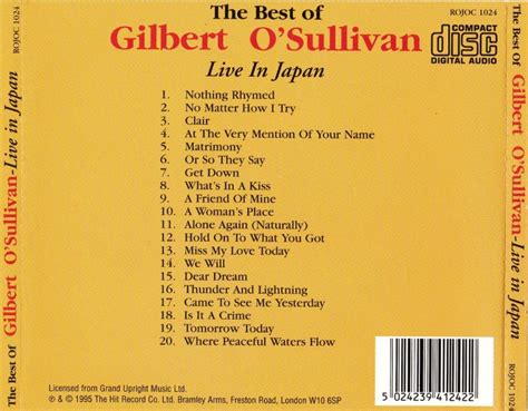Gilbert Osullivan The Best Of Gilbert Osullivan Live In Japan