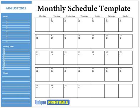 Monthly Schedule Templates