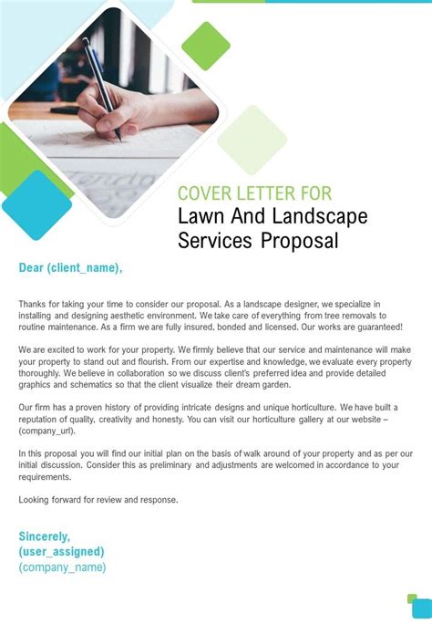 Cover Letter For Lawn And Landscape Services Proposal One Pager Sample