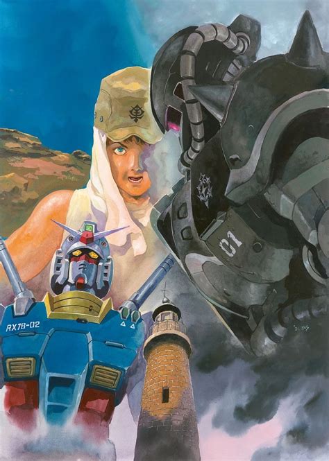 A Painting Of A Man Holding A Giant Robot Next To A Tower With A Clock