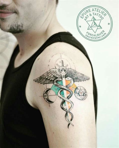 Geometric Sketch Caduceus Kundalini Tattoo Great Tattoos New Tattoos